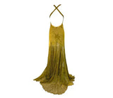 Green retro fashion elegant exquisite lace suspender sleeveless mermaid long chiffon elegant ball gown evening dress party dress HZ1023