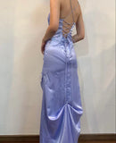 Purple Fashion Exquisite Floral Beading Elegant Spaghetti Strap Long Satin Ball Gown Evening Dress Party Dress Prom Dress HZ1023