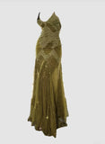 Green beaded sexy mermaid spaghetti straps long lace ball gown evening dress HZ1023