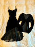 Black stylish elegant velvet spaghetti straps long ruffled cocktail party dress prom dress formal dress evening gown with HZ1023