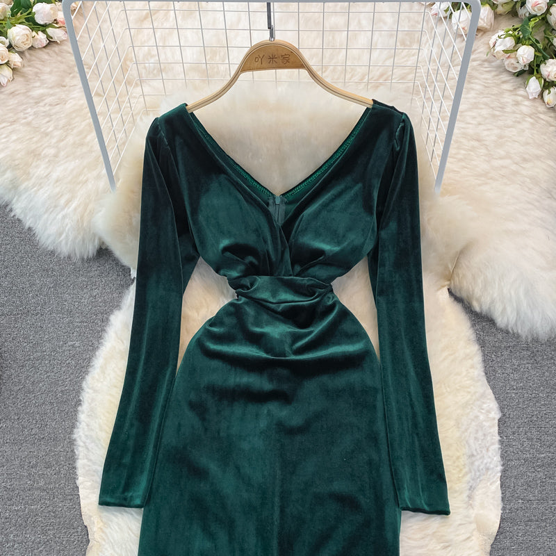 Sexy V Neck Long Sleeve Dress HZ1023