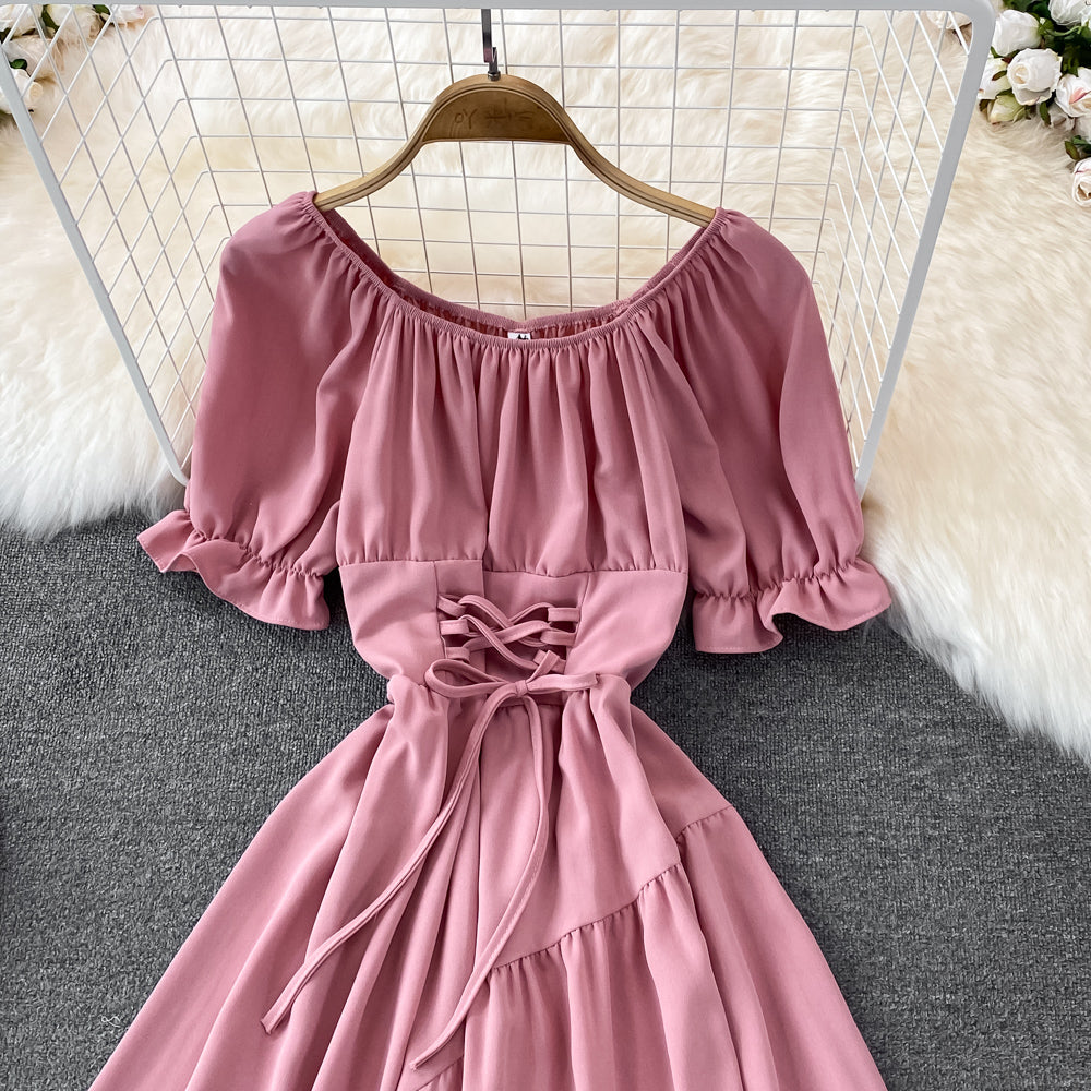 Simple Lace-Up Dress With Irregular Dress HZ1023