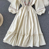 Simple A Line Embroidery Long Sleeve Dress HZ1023