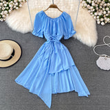 Simple Lace-Up Dress With Irregular Dress HZ1023