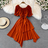 Simple Lace-Up Dress With Irregular Dress HZ1023