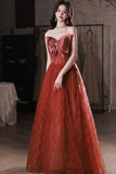 Burgundy satin tulle long prom dress A line evening dress HZ1023