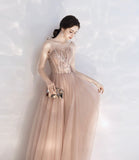 Stylish tulle lace long prom dress A line evening dress HZ1023