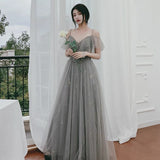 Cute tulle long A ine prom dress evening gown HZ1023