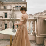 Gold tulle long prom dress A line evening dress HZ1023