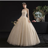 Champagne tulle sequins long ball gown dress HZ1023