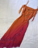 Orange Gradient Fashion Exquisite Beaded Long Tulle Ball Gown Evening Dress Party Dress HZ1023