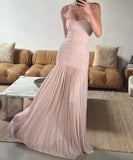 Pink Simple Elegant Long Tulle Ball Gown Evening Dress HZ1023