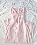 Pink Elegant Sweet A-line Spaghetti Straps Exquisite Floral Lace Long Chiffon Ball Gown Evening Gown Party Dress HZ1023