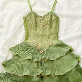 Green pink sweet spaghetti strap layered short lace tulle homecoming dress prom dress evening dress birthday party dress HZ1023