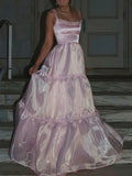 Pink Fashion Elegant Shiny A-line Spaghetti Strap Long satin Lace Ball Gown,Evening Dress,Party Dress HZ1023