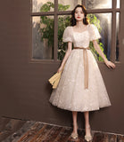 Sweet A line sequins short prom dress HZ1023