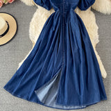 Simple V Neckline Denim Dress A Line Fashion Dress HZ1023