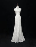 White Retro Fashion Sweetheart Neck Elegant Exquisite Lace Long Lace Tulle Floor Length Trailing Ball Gown Evening Gown Prom Gown Wedding Dress HZ1023
