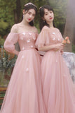 Pink tulle long prom dress A line evening dress HZ1023
