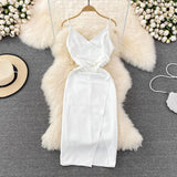 Slim and slim pleated sleeveless V-neck open hip dress HZ1023