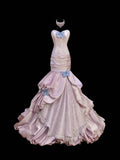 Pink sweet bow decoration long floor-length ball gown evening dress adult ceremony birthday dress HZ1023