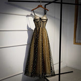Cute v neck tulle long prom dress with stars evening gown HZ1023