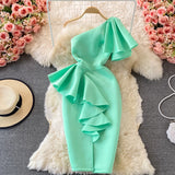 Stylish One Shoulder Satin Short Dress Party Dress HZ1023