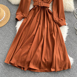 Simple V Neck Long Sleeve Dress A Line Fashion Dress HZ1023