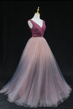 Shiny v neck tulle long prom gown formal dress HZ1023