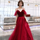 Cute velvet tulle long prom dress evening dress HZ1023