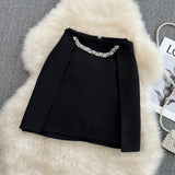 Versatile diamond studded A-line wrap hip fashion skirt HZ1023