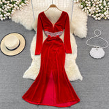 Sexy V Neck Velvet Beads Dress Fashion Dress HZ1023