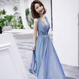 Shiny v neck short prom dress blue evening dress HZ1023