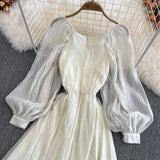 Champagne V Neck Long Sleeve Dress A Line Fashion Dress HZ1023