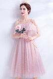 Pink tulle short A line prom dress homecoming dress HZ1023