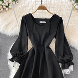 Black A Line Lace Short Dress Lace-Up Fashion Dress HZ1023