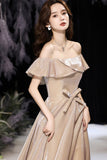 Shiny satin long A line prom dress party dress HZ1023