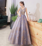 Stylish v neck tulle sequins long ball gown dress HZ1023