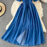 Simple V Neckline Denim Dress A Line Fashion Dress HZ1023
