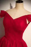 Red tulle long A line prom dress red evening dress HZ1023