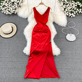 V-neck sexy dress high waist slim sleeveless Hip Wrap Dress long dress HZ1023