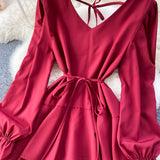 Simple V Neck Long Sleeve Dress Fashion Dress HZ1023
