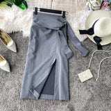 Versatile side slit skirt women's medium length high waist slim one-step skirt HZ1023