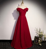 Burgundy satin long prom dress A line evening gown HZ1023