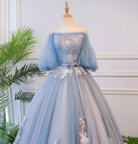 Blue tulle lace long ball gown dress formal dress HZ1023