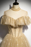Gold A line sequins long ball gown dress formal dress HZ1023