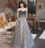 Cute tulle sequins long prom gown A line evening gown HZ1023