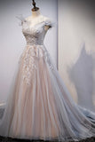 Cute lace long A line prom dress evening dress HZ1023