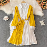 Simple A Line Striped Shirt Dress HZ1023
