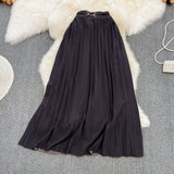 Versatile A-line pleated skirt, elastic waist, medium length, over Knee Skirt HZ1023